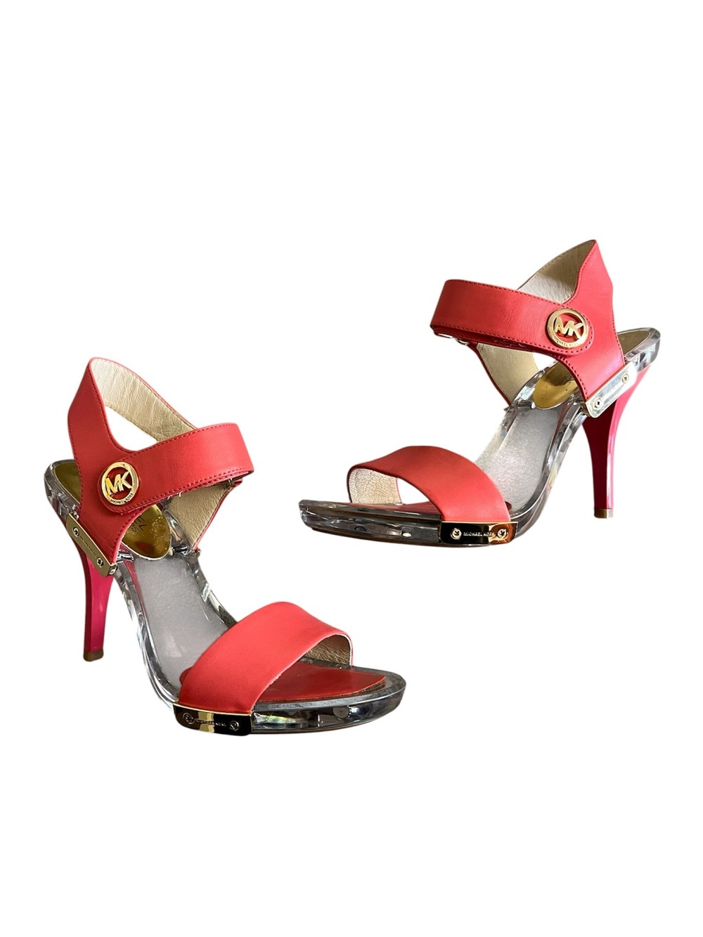 Michael Kors Lani Coral Pink Clear Acrylic Sandals Heels Women’s Size 6 Summer